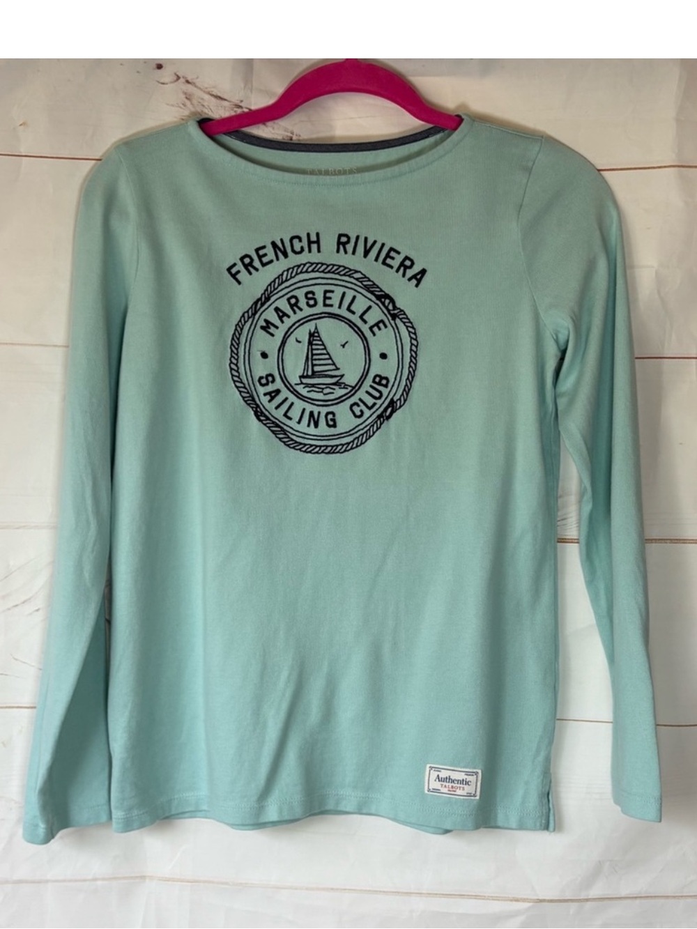 Talbots Mint Green Long-Sleeve Sailing Graphic Tee